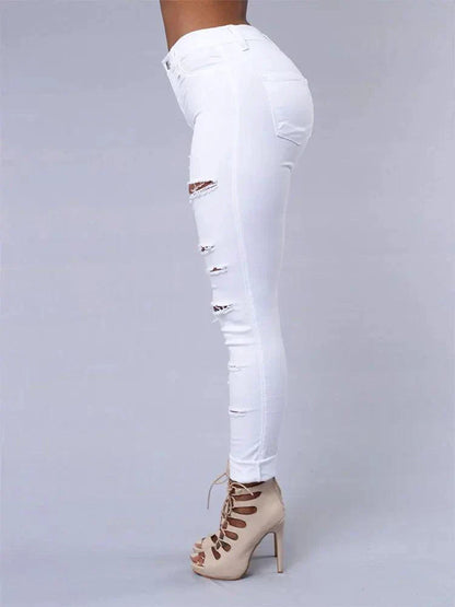 2026 Women's Stretch Skinny Ripped Hole Washed Denim Jeans Female High Waist Pencil Y2k Pants Jeans Ladies Casual Trousers Pants