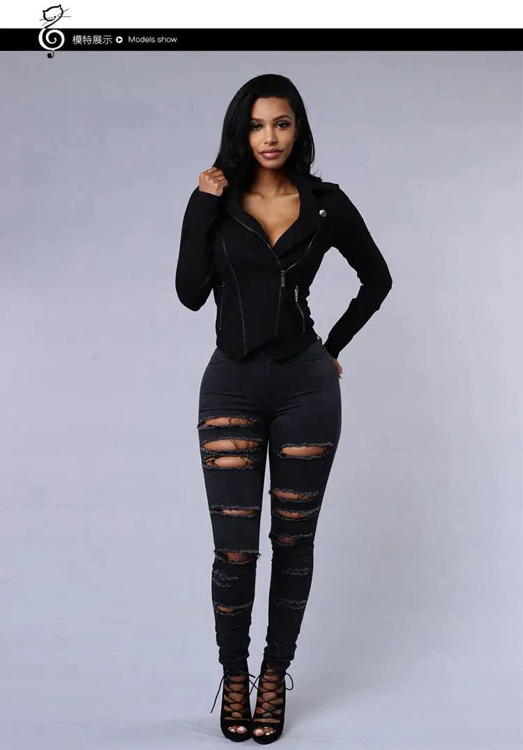 2026 Women's Stretch Skinny Ripped Hole Washed Denim Jeans Female High Waist Pencil Y2k Pants Jeans Ladies Casual Trousers Pants