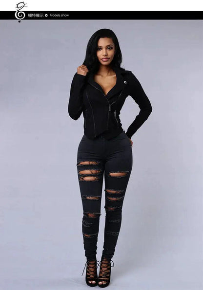 2026 Women's Stretch Skinny Ripped Hole Washed Denim Jeans Female High Waist Pencil Y2k Pants Jeans Ladies Casual Trousers Pants