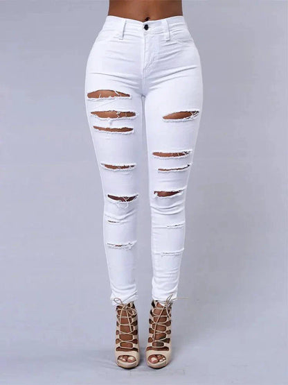 2026 Women's Stretch Skinny Ripped Hole Washed Denim Jeans Female High Waist Pencil Y2k Pants Jeans Ladies Casual Trousers Pants