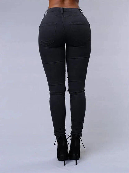 2026 Women's Stretch Skinny Ripped Hole Washed Denim Jeans Female High Waist Pencil Y2k Pants Jeans Ladies Casual Trousers Pants