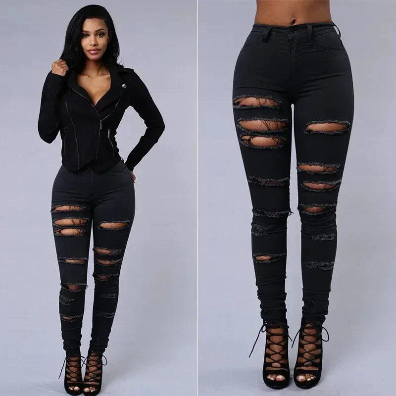 2026 Women's Stretch Skinny Ripped Hole Washed Denim Jeans Female High Waist Pencil Y2k Pants Jeans Ladies Casual Trousers Pants