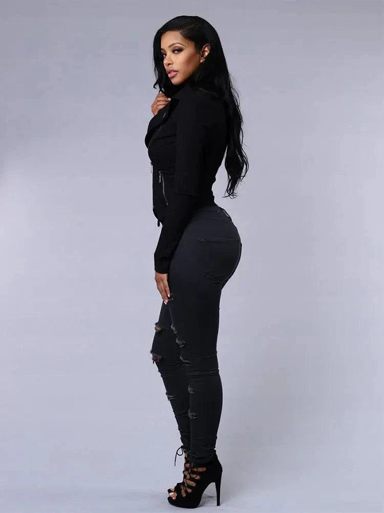 2026 Women's Stretch Skinny Ripped Hole Washed Denim Jeans Female High Waist Pencil Y2k Pants Jeans Ladies Casual Trousers Pants