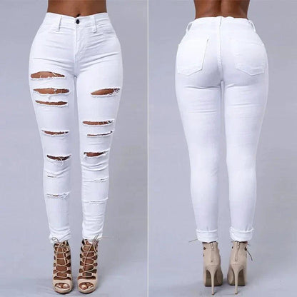 2026 Women's Stretch Skinny Ripped Hole Washed Denim Jeans Female High Waist Pencil Y2k Pants Jeans Ladies Casual Trousers Pants