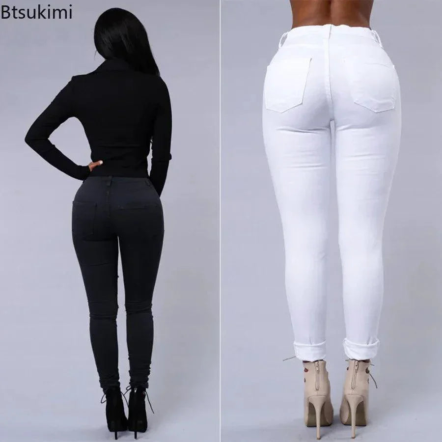 2026 Women's Stretch Skinny Ripped Hole Washed Denim Jeans Female High Waist Pencil Y2k Pants Jeans Ladies Casual Trousers Pants