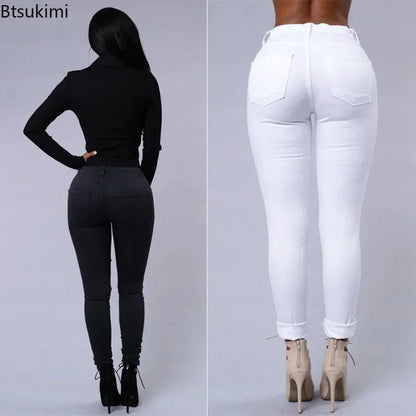 2026 Women's Stretch Skinny Ripped Hole Washed Denim Jeans Female High Waist Pencil Y2k Pants Jeans Ladies Casual Trousers Pants