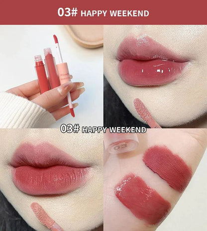 Double End Lip Glaze Full Gloss Mirror And Matte Velvet Long Term Color And Moisture Lip Gloss Anti Stain Cosmetic Lip Glaze
