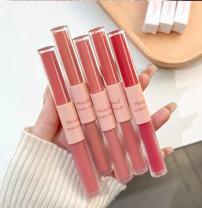 Double End Lip Glaze Full Gloss Mirror And Matte Velvet Long Term Color And Moisture Lip Gloss Anti Stain Cosmetic Lip Glaze