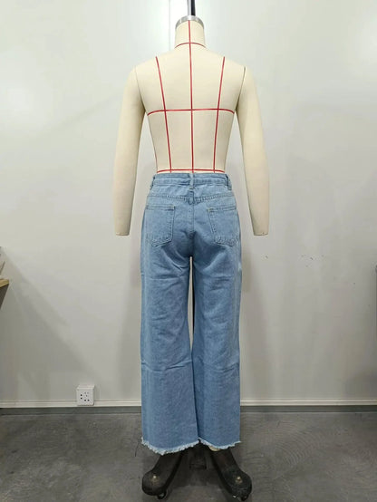 Burnt Flower High Waist Jeans - Trendy Women's Casual Denim Trousers for Spring/Summer 2025