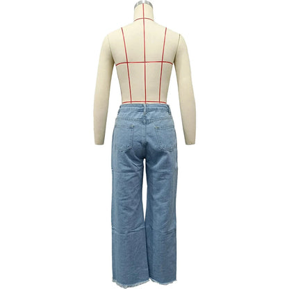 Burnt Flower High Waist Jeans - Trendy Women's Casual Denim Trousers for Spring/Summer 2025